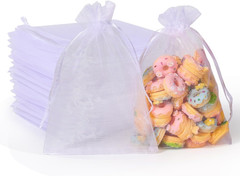 100Pcs Organza Bags, White 4X6(10X15Cm) Satin Drawstring Organza Pouch Wedding P