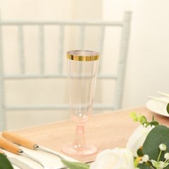 5 oz Transparent Blush with Gold Rim Plastic Champagne Disposable Glasses Party