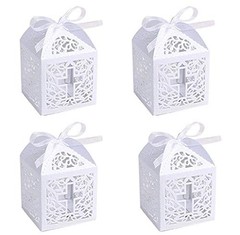 50Pcs Baptism Christening Favor Boxes Candy Boxes Bag Gift Box Baby white