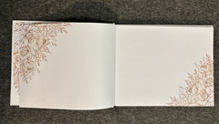 Event Guest Book – White w/Gold Trim Floral Theme. Gold Stand and Pen – New!