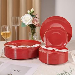 3PCS Plastic Dinnerware Set and Gold Rim Disposable Plates for Party – 50 Red