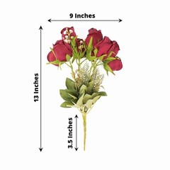 BURGUNDY 3 Bouquets 13″ Silk Rose Bud Artificial FLOWER Bushes Party Decorations