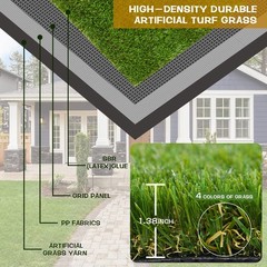 Heyroll Artificial Grass Thick Turf Rug 4 ft x 6 ft, 35MM Outdoor Indoor Fake…