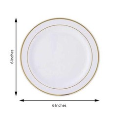 Plastic WHITE with Gold Rim 6″ PLATES Disposable Party Wedding WHOLESALE