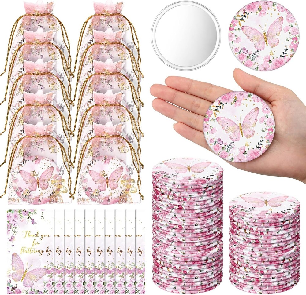 36 Sets Butterfly Baby Shower Party Favors, Butterfly Compact Pocket Mirrors and