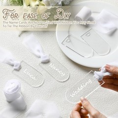 24 PCS Clear Acrylic Place Cards Wedding White Ribbon 3.54×1.77 Inch Blank