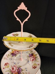 3 Tiered Serving Platter Cake Plate White w/ Floral Pattern Gold Trim