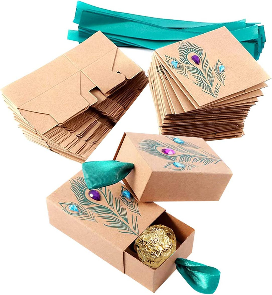 50pcs Suitcase Candy Boxes, Party Favor Candy Box, Vintage Kraft Paper Gift Bag