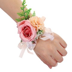 2Pcs Artificial Corsage Wristlet Flower Wrist Prom Corsage Champagne