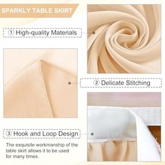 Table Skirt for Rectangle Tables 9FT Sheer 108″ x 30″ (Rectangular) Champagne