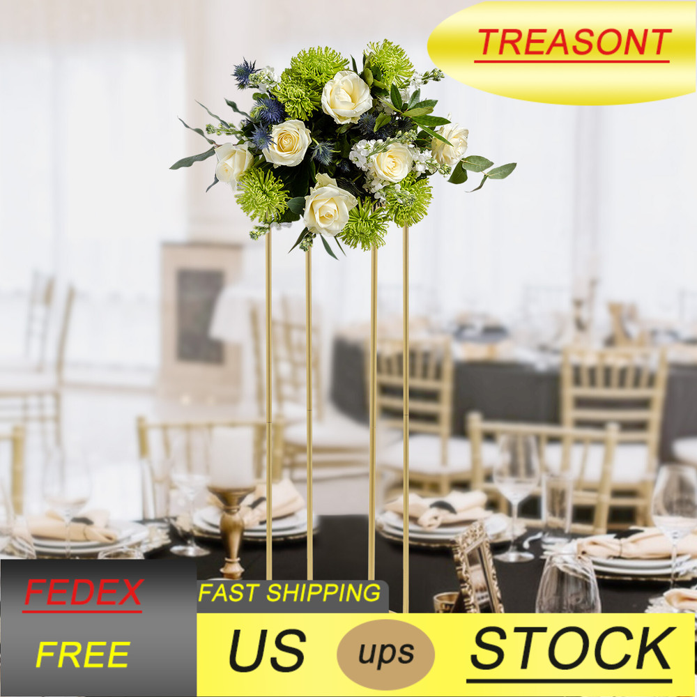 Detachable Cylindrical Golden Flower Stand Party Wedding Table Flower Rack 10pcs