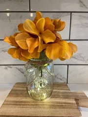 Hydrangea Lighted Mason Jar, Jute Bow, Fairy Lights, Custom Colors Available