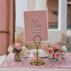 2 In. X 4 In. Gold round Alloy Steel Place Card Holders Set of 12-Pcs with Weigh