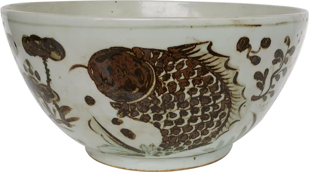 Handmade Rustic Brown Ceramic Fish Bowl Decor
