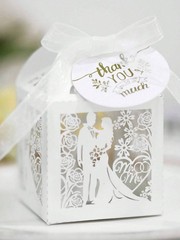 White – 50 Pieces Laser Cut Wedding Favor Boxes With Thank You Tags And Ribbons