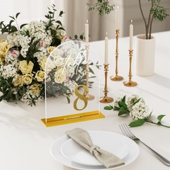 Arch Wedding Table Numbers 1-10 with Stands, Elegant Gold Number 5.5 x 7” Arc…
