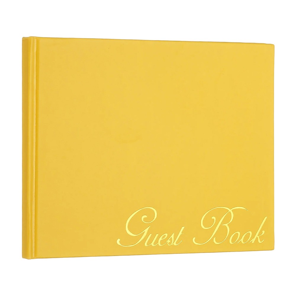 Elegant Guestbook, 9″x7″ PU Leather Wedding Guest Book, Lemon Yellow