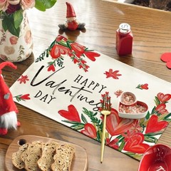 Hearts Love Happy Valentine’s Placemats Set 12″ x 18″, Rectangular 4 Pcs Red