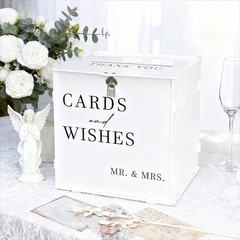 White Acrylic Wedding Card Box with Lock Large DIY Card Holder for Reception