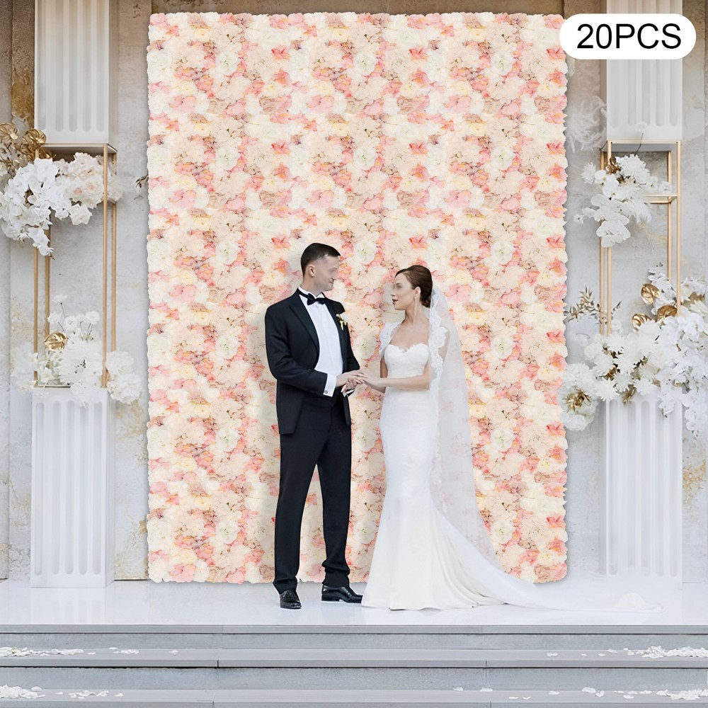 20 Pieces Flower Wall Panel Artificial Floral Backdrop Wall Decoration Backdrop
