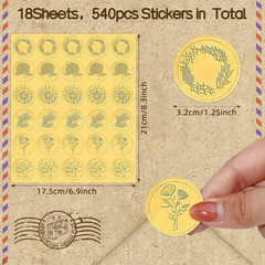 Gersoniel 540 Pcs Wedding Gold Wax Seals Stickers Embossed Envelope Gold Foil Se