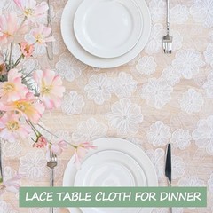 White Lace Tablecloth 60 X 120 Inches 120″ x 60″ (Rectangular) Camellia White