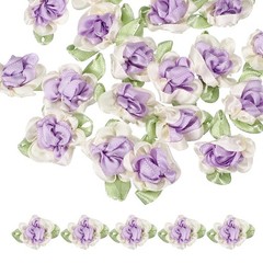 20Pcs Ribbon Flowers 1.2 in Fabric Flowers Satin Ribbon White/Purple