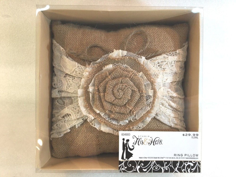 STUDIO HIS & HERS Burlap & Lace Floral Ring Pillow 604900