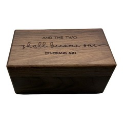 Walnut Wood Wedding Ring Box Ephesians 5:31 Religious Scripture Engraved Brown