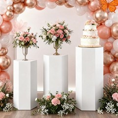 3PCS Fluted Cylinder Pedestal Stands Metal Cake Display Pillar Wedding Birthday