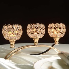 Crystal Tealight Candle Holder Centerpiece Home Decorative 4 Pieces Gold