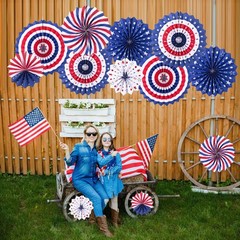4th of July Patriotic Decorations Hanging Paper Fans Red White Blue
