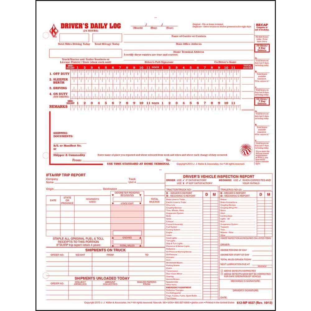 J. J. & Inc. 5-In-1 Driver Daily Log 3 Pack Shrinkwrapped
