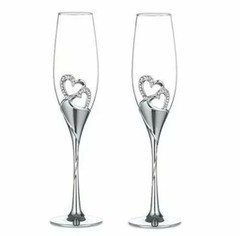 Set of 2 Creative Heart Shape Champagne Flutes, Glasses Cups, Wedding Toasting