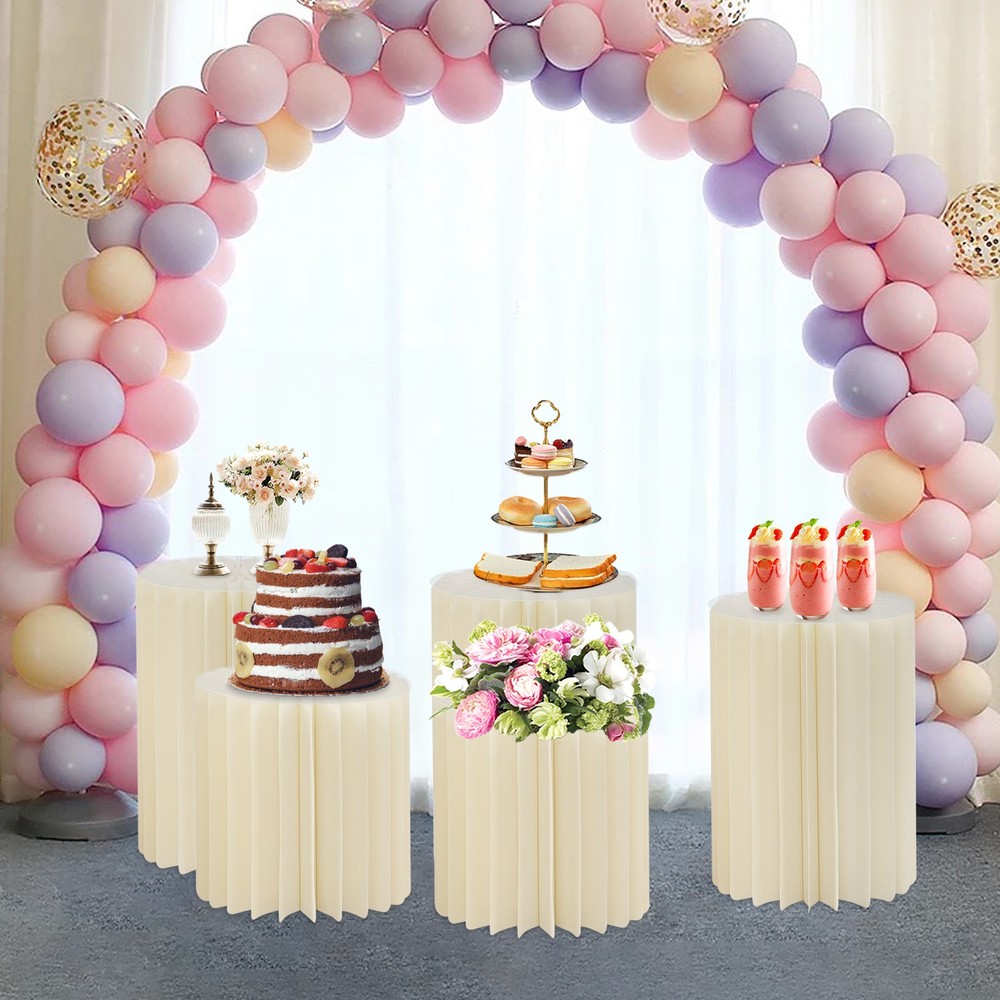 5Pcs Foldable Paper Column Display Stands, Round Cylinder Wedding Flower Stands