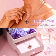 Valentines Day Gifts for Her Preserved Real Rose with Bear Flower-purple