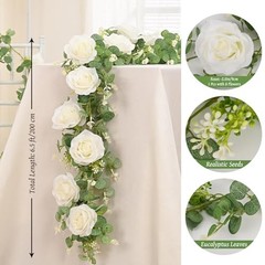 4Pcs 26Ft Artificial Eucalyptus Garlands with Flowers – 8 4 Pcs White Rose