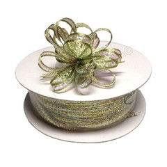 1/8″ 50 Yards Organza Iridescent Center with String Pull Ribbon Bow LIME