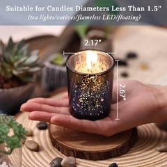 Navy Votive Candle Holders Set of 12, Speckles Mercury Glass Navy Blue+gold
