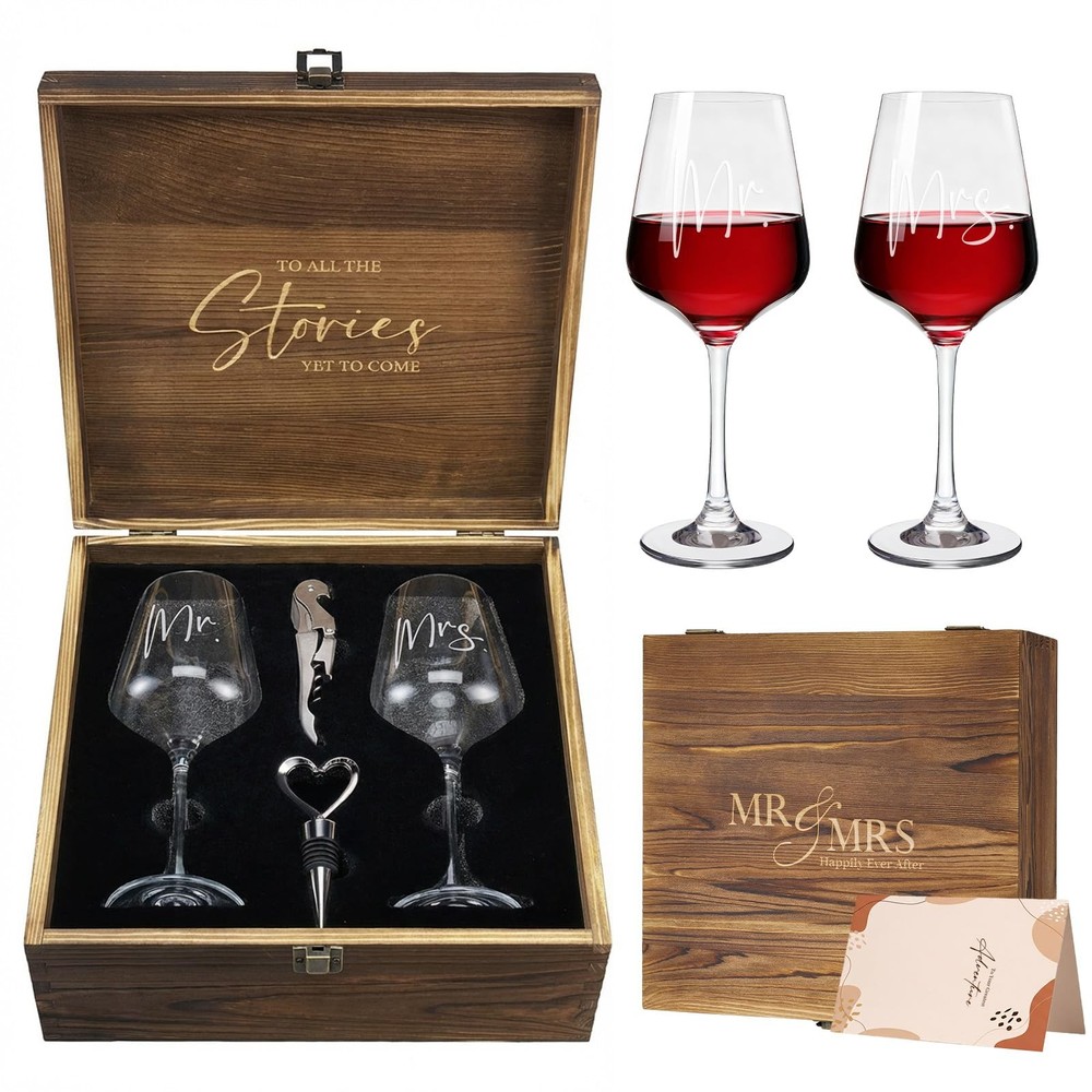 AW BRIDAL Mr and Mrs Wine Glasses Wedding Gifts for Couples Large, &