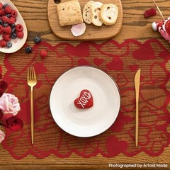 Heart Lace Valentines Placemats Set of 4, 12×18 Inch 12″ x 18″, 4 Pcs Red