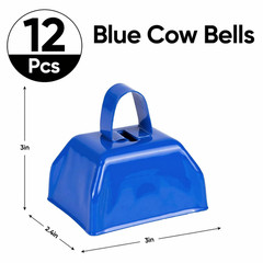 12 Blue Metal Cowbells Noise Makers 3″ Wedding Sports Party Bells