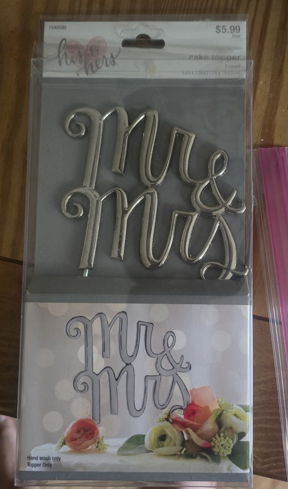 Mr & Mrs Silver Metal Letter Wedding Cake Topper, No Pattern, 1 Pack