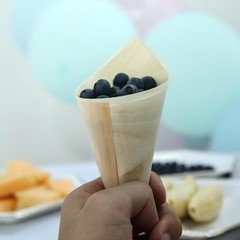 50 pcs 6″ long Natural Wooden Food Serving Cones Wedding Disposable Tableware
