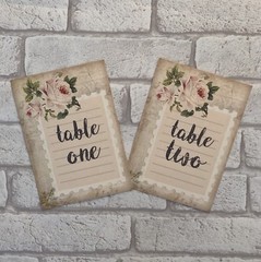 ~VINTAGE STYLE WEDDING TABLE NUMBER CARDS ~ ROSE SHABBY CHIC STAMP POSTCARD