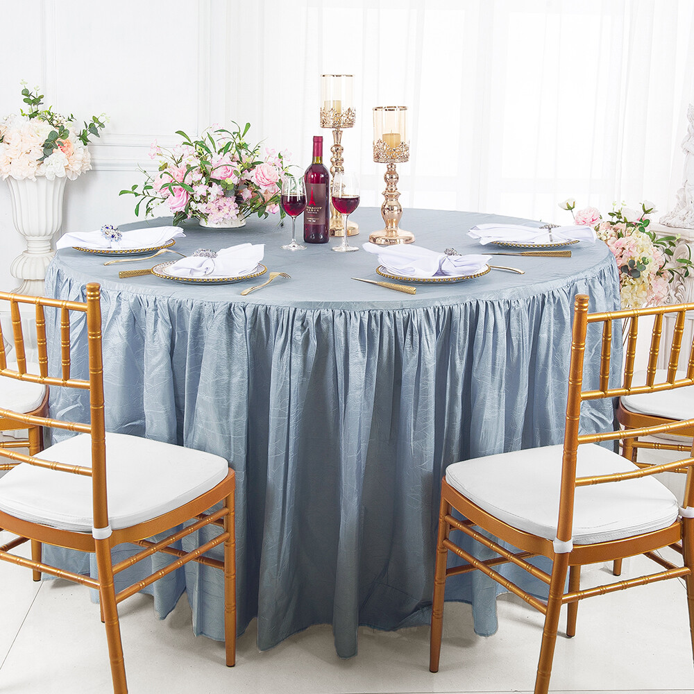 Wedding Linens Inc. 6 FT (72″) Round Crushed Crinkle Taffeta Tablecloths