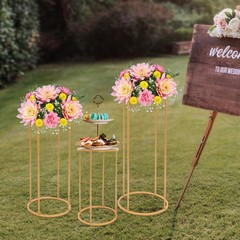 A Set of 3 Cylindrical Flower Racks Gold Party Decor Stand Metal Flower Holder