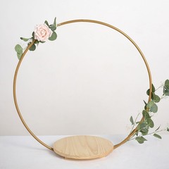 33″ Gold Wood with Round Geometric Metal Arch Cake Display Stand Wedding