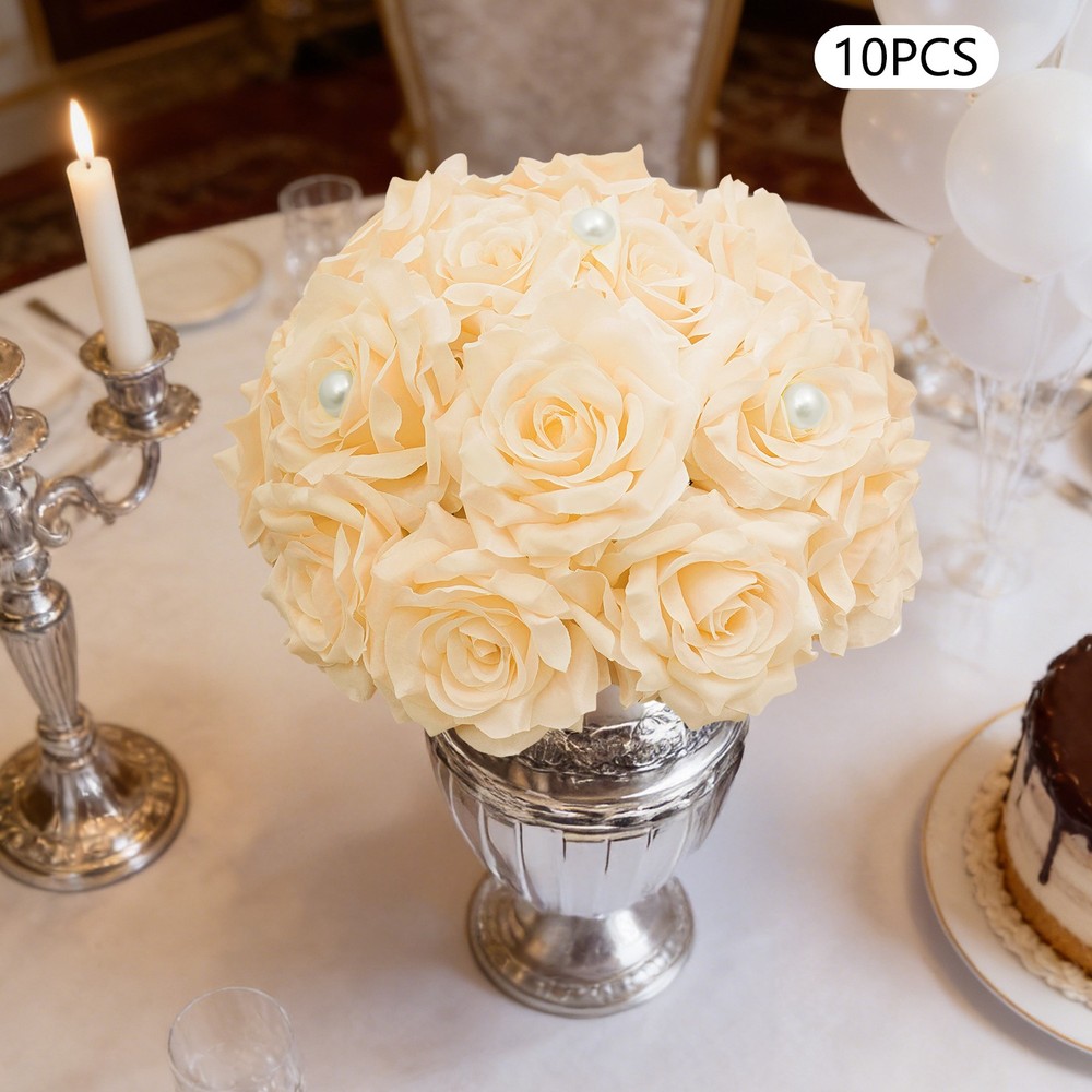 Artificial Flower Ball 10 Pcs Champagne Diamond Rose Pearl Wedding Centerpiece
