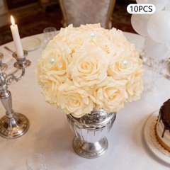 Artificial Flower Ball 10 Pcs Champagne Diamond Rose Pearl Wedding Centerpiece